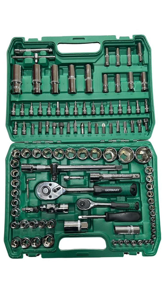 Kit Profesional de Ratchet, Copas y Accesorios de 108 Piezas con Maletín