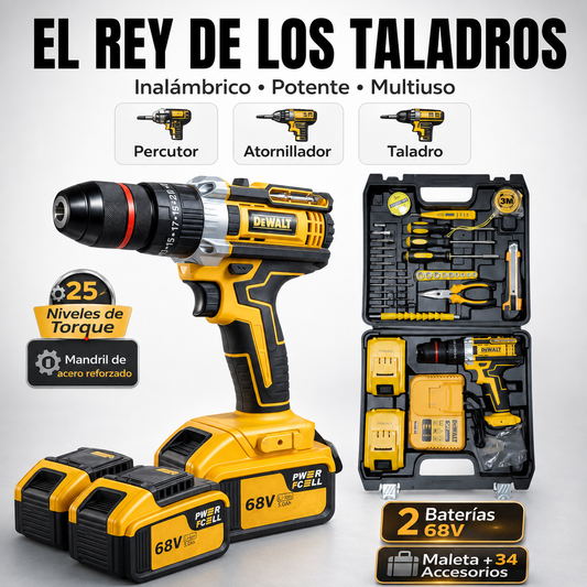 Nuevo Taladro Inalambrico 68 Voltios Con 34 Accesorios