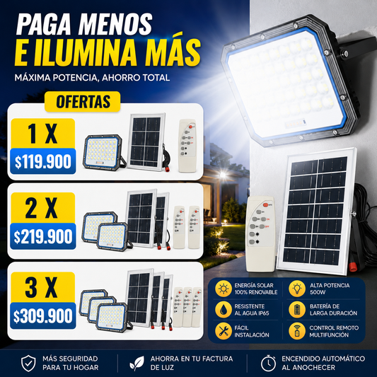 Kit Reflector Solar 500W Alta Potencia Con Panel Solar y Control