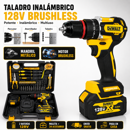 Taladro Inalambrico 128V Brushless con 34 Accesorios
