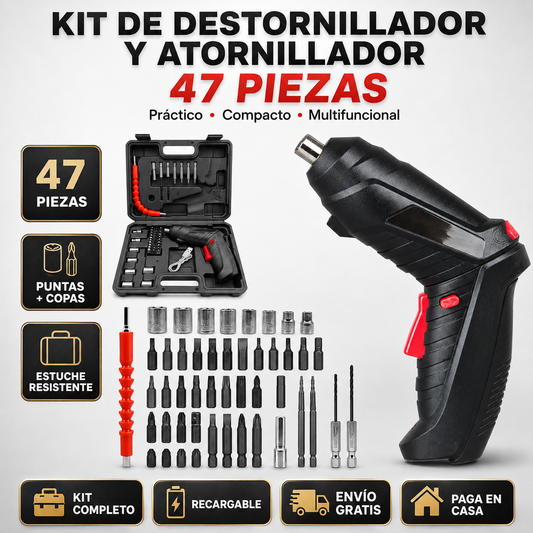 Kit de Destornillador y Atornillador 47 Piezas con Estuche